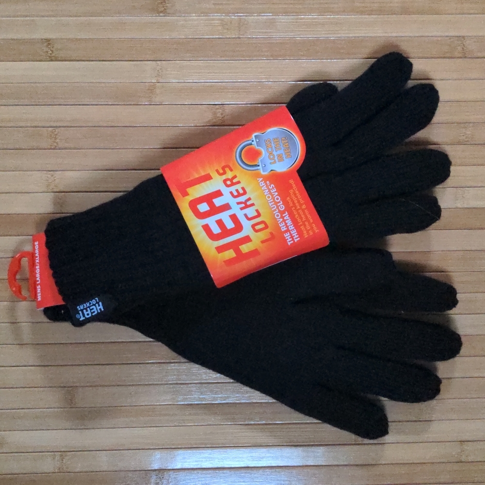 Mens Black Knit Heat Lockers Insulated Gloves Large/XL